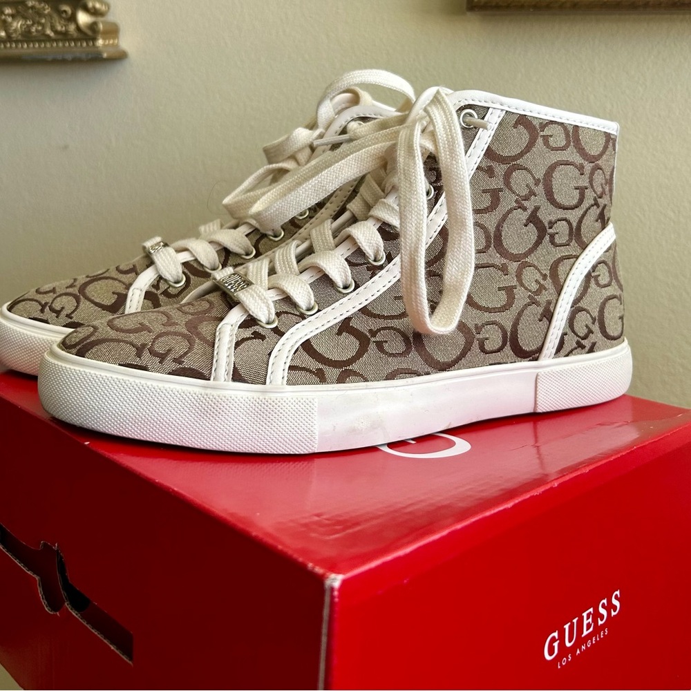 GUESS UNISEX MASONS CANVAS HIGH-TOP SNEAKERS - Light Brown